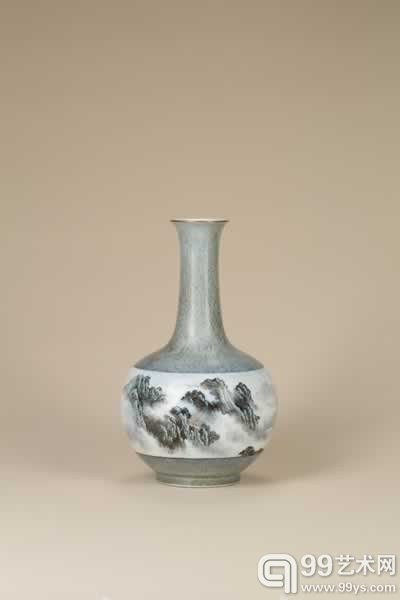 张松茂 流釉山水天球瓶 H:33cm