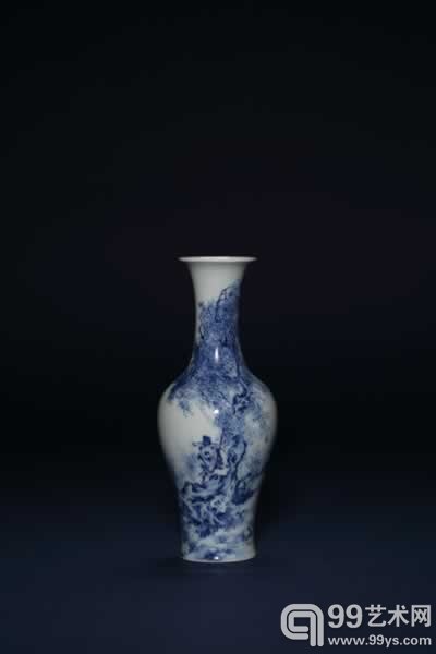 王步 青花渊明爱菊观音瓶 H:25cm