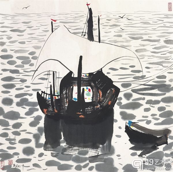 吴冠中 海上渔船
