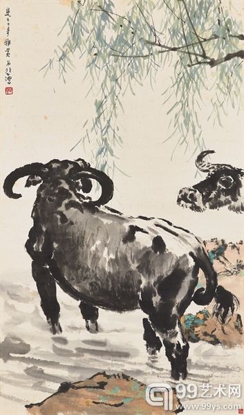 徐悲鸿 水牛涉水 东南亚私人收藏