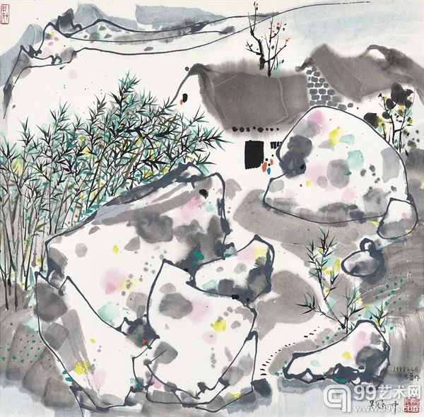 吴冠中 思旧作竹篱茅舍 亚洲私人珍藏