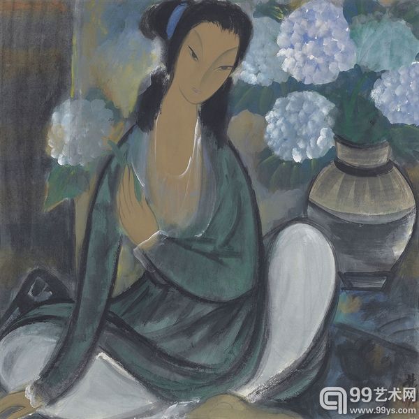 林风眠  仕女与大理花