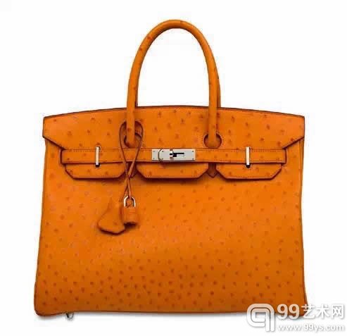 拍品编号3619 橘红色鸵鸟皮35公分柏金包附钯金配件 爱马仕；2003年 港币125,000-200,000 美元17,000-26,000