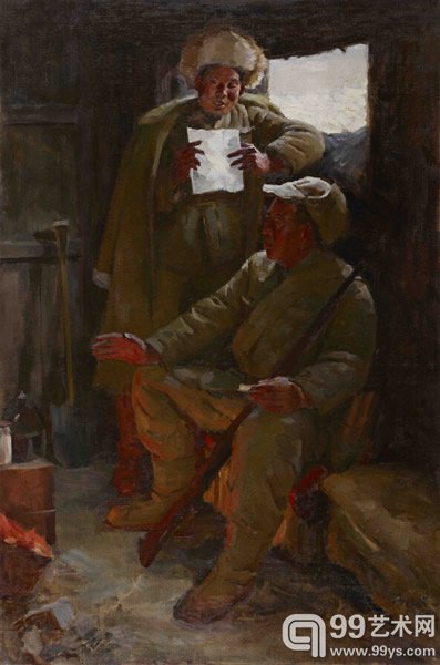 冯法祀《祖国来信》人物写生 1956年 布面油画 114x75cm