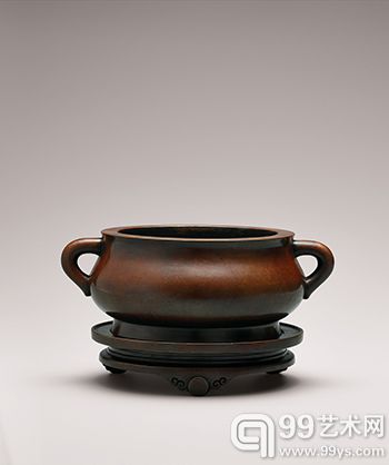清 铜蚰龙耳圈足炉暨原铜座