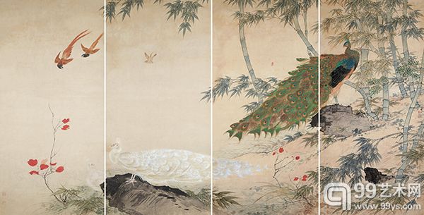 田世光 (1916-1999) 孔雀通景四屏