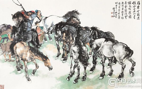 刘怀山 2002年作 伯乐相马图 镜心	