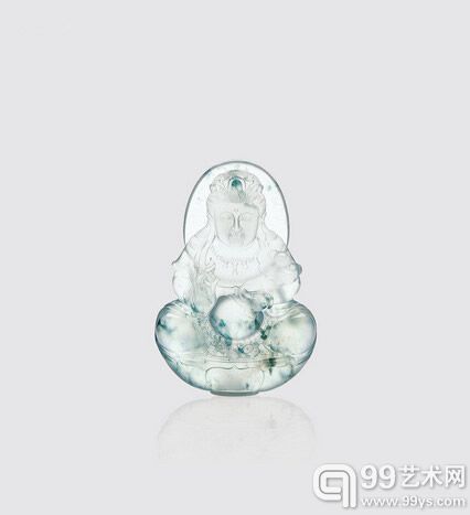 玻璃种飘花翡翠如意大观音吊坠	