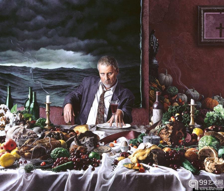 《葡萄酒杯与自画像》（Self-Portrait with Wine Glass）肯特·贝洛斯（Kent Bellows） 2000年