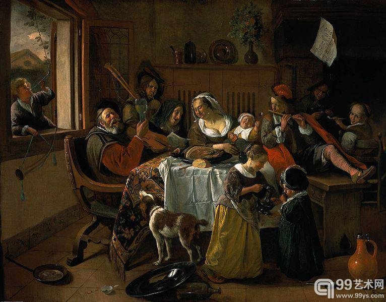 《快活的一家》（The Merry Family）斯蒂恩（Jan Steen）1668年