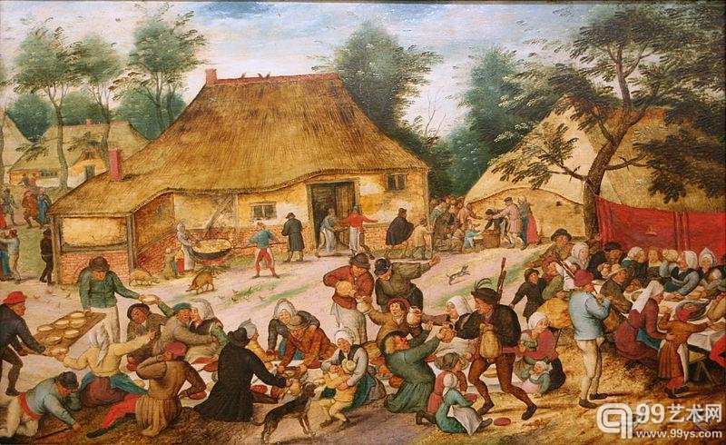 《农场前的婚宴》（Wedding Feast in front of a Farm） 小彼得·布吕赫尔（Pieter Brueghel the Younger） 1620-1625年