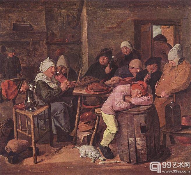 《斯劳特一家》（Das Schlachtfest）艾缀因·布劳威尔（Adriaen Brouwer）1630-1640年