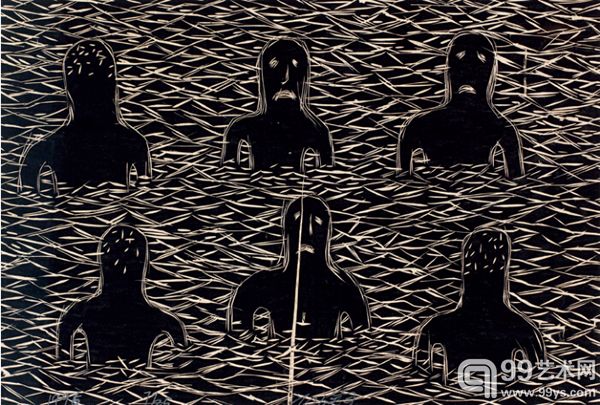 方力钧（b.1963） 一九九五  1995 年 木刻版画 62.5×90.2cm