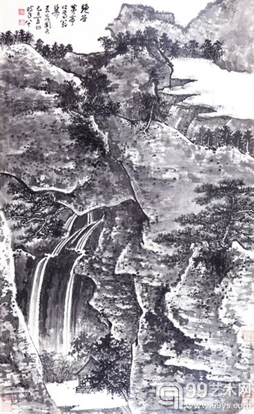 谢稚柳《绝谷茅亭》 纸本镜框 96×58cm 约5.1平尺