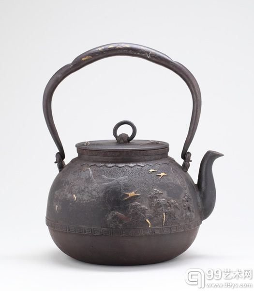 光龙堂大国造嵌金银“富贵第一峰”铁壶 h:25cm