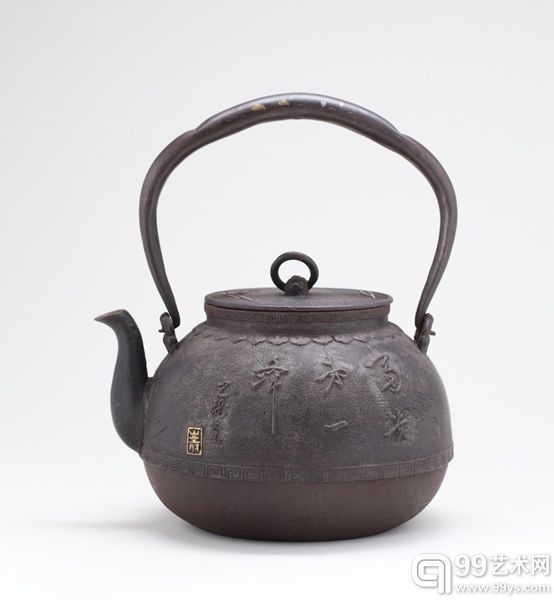 光龙堂大国造嵌金银“富贵第一峰”铁壶 h:25cm