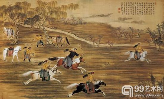 《乾隆皇帝射猎图》,载《清代帝后像》,哥伦比亚大学东亚图书馆。