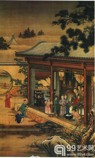 《乾隆帝岁朝行乐图》,挂轴,水彩,长227.7厘米,宽160.2厘米,载《清代宫廷绘画》,第119页。