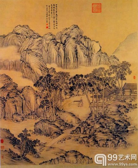 《松荫消夏图》,董邦达绘,挂轴,水墨画,长194.3厘米,宽157.7厘米,北京故宫博物院,载《清代宫廷绘画》,第162页。