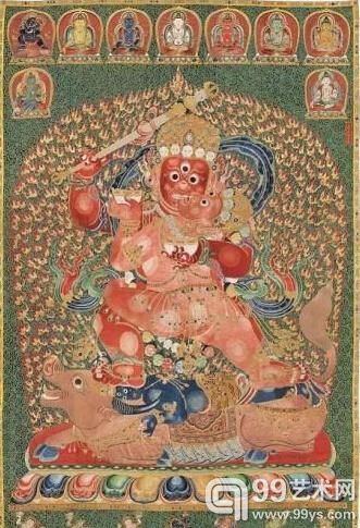 Lot 3001 永乐御制红阎摩敌刺绣唐卡 335.3 x 213.4cm 成交价：348,440,000 港元（含佣金）