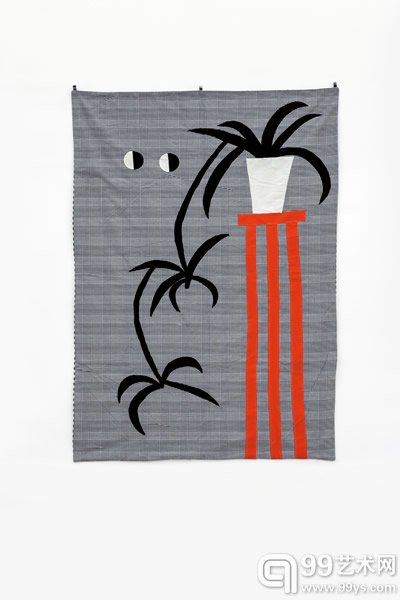 烟囱 Yan Cong_吊兰之二 Chlorophytum No.2_布上拼贴 cloth collage_135×95cm_2014