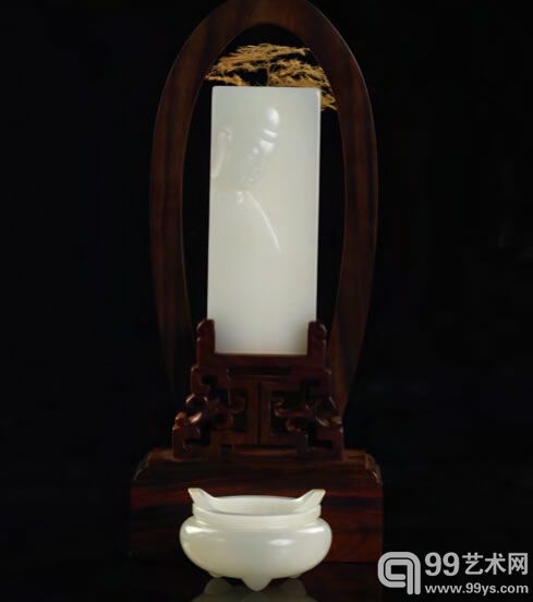 范同生新疆和田玉雕“渡”插排及籽料香炉