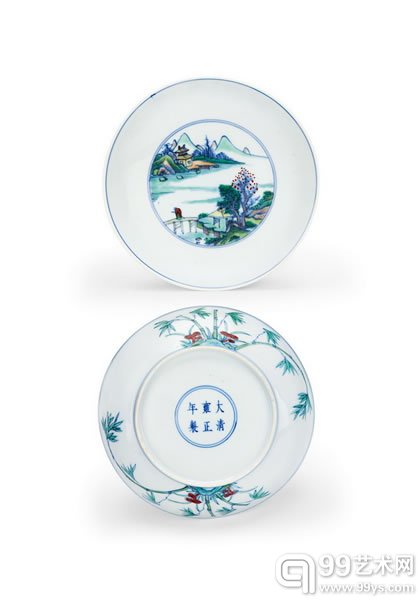 清雍正 斗彩山水人物故事图盘尺寸: D:16cm.估价(人民币): 350,000-450,000