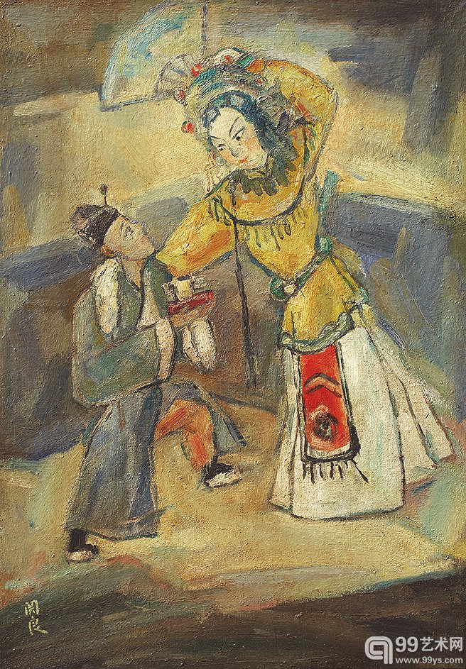 关良（1900-1968）戏剧人物 布面油画 尺寸：60x42cm 签名：关良