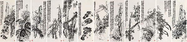 1038 1917年作 花卉屏风 屏风十二扇 水墨纸本 作者： 吴昌硕   尺寸：137×48cm×12 创作年代：1917年作 成交价： RMB 38,525,000 