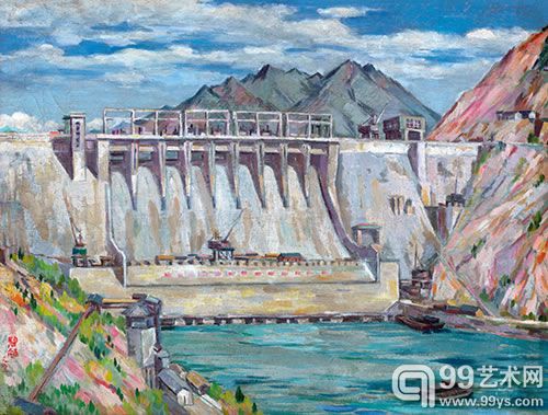 周碧初 新安江水电站 油彩 画布 49×65cm 1963
