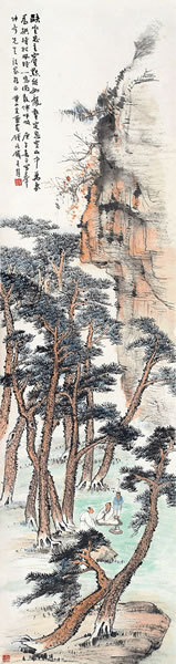 钱瘦铁  秋山访友图  设色纸本  立轴  1930年作