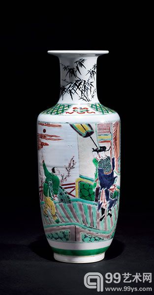 清康熙五彩人物故事纹棒槌瓶 高27.5cm