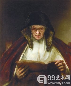 　　伦勃朗油画作品《阅读中的老妪》（1655)