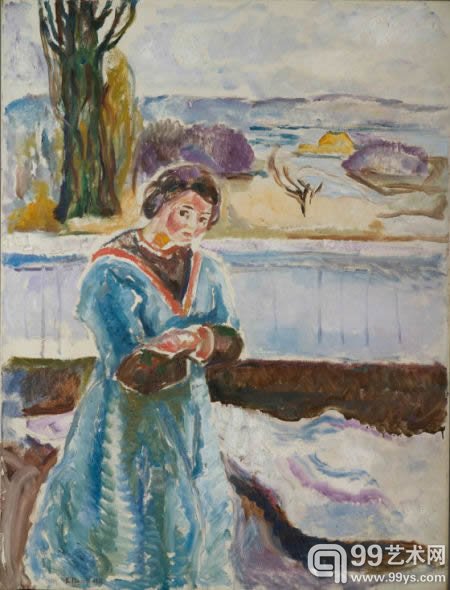 蒙克1913-1915年作品《交叉双臂的站立女子》