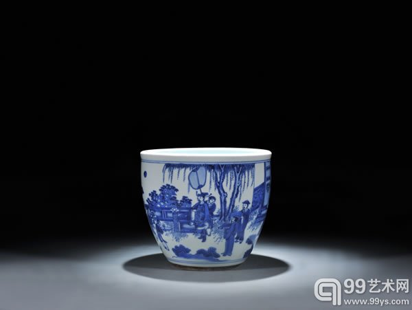 明崇祯 青花加官进爵图缸