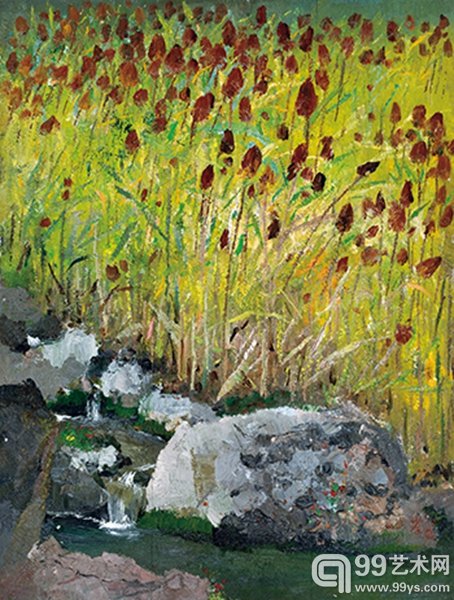 吴冠中 高梁溪流 油彩 木板 61×46cm 1974