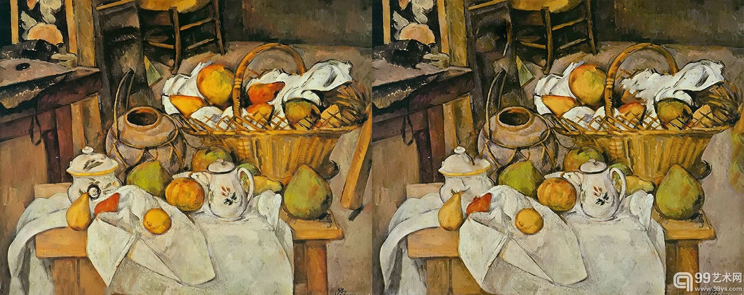 作者：保罗·塞尚 - paul cezanne 作品名称：厨房的桌子 - the kitchen table 作品年代：1890 作品材质：布面油画 oil on canva