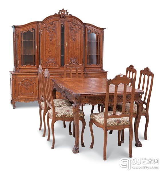 比利时橡木雕刻镂空餐厅家具一套
