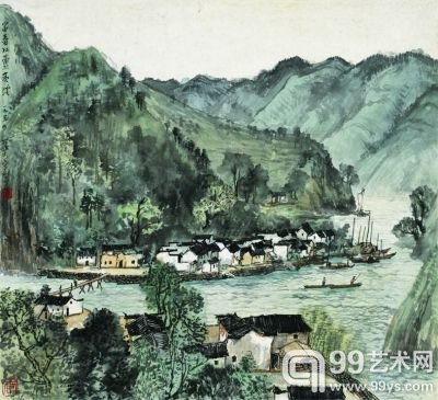 家家都在画屏中（中国画） 李可染