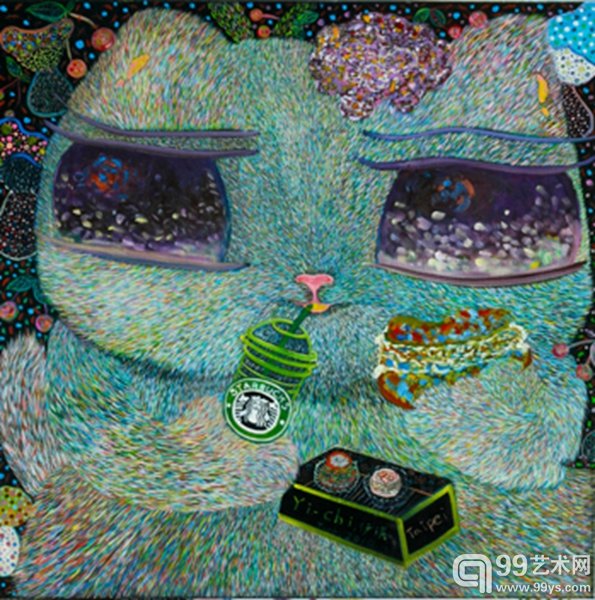貓咪喝星巴克100X100cmss