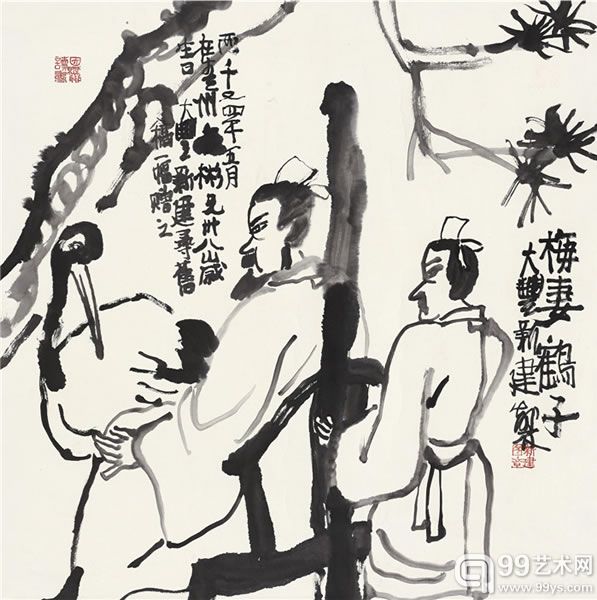 梅妻鹤子 水墨纸本  镜心  68×68 cm