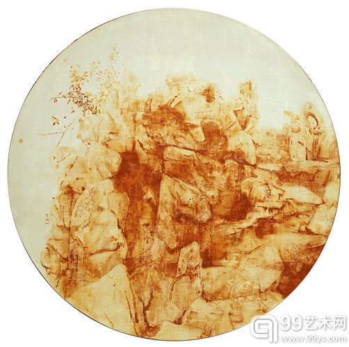 艺术家：曹吉冈，名称：朱华，材质：亚麻布坦培拉，尺寸：直径200cm