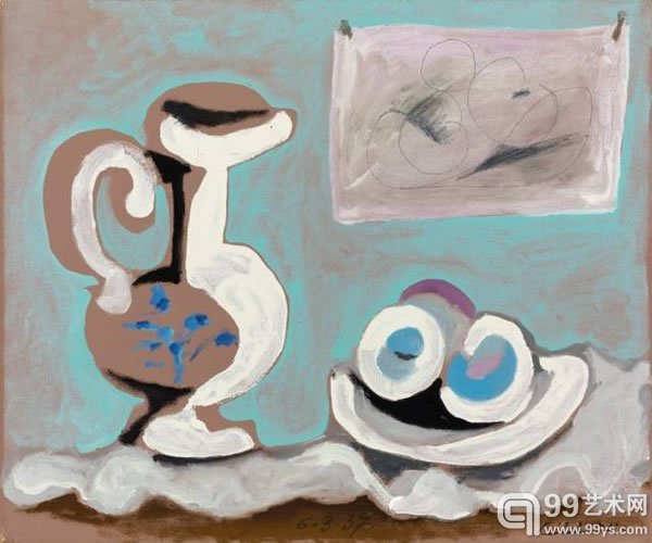 巴布罗·毕卡索 (1881-1973)《静物与壶》油彩 画布18· x 21· 寸 (46.6 x 55.5 公分)1937年3月6日作英镑800,000-1,200,000