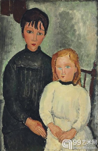 亚美迪欧.莫迪利安尼 (1884-1920)《两个女孩》油彩 画布39· x 25· 寸 (100 x 65.1 公分)1918年作英镑6,000,000-8,000,000