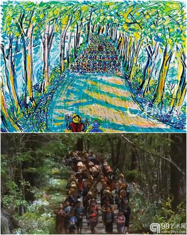黑泽明绘制的分镜头和电影场景对照