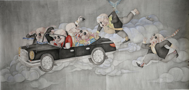 王洋《科罗德的大奔时代》纸本设色70x150cm 2014
