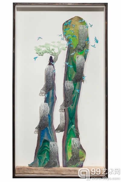 《定山之一—胫腓山》枯树干水彩着色、素描刻纸色粉与铅笔着色