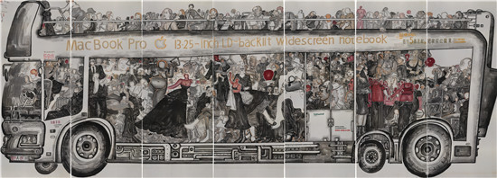 大客车 纸本水墨 320cm×980cm 2013