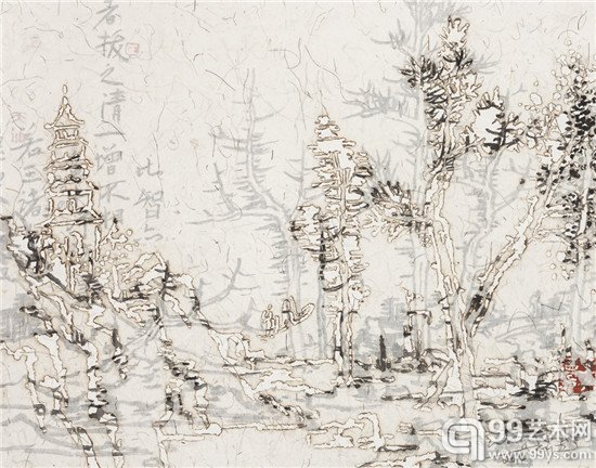 王天德，数码之二，34×45cm，宣纸、皮纸、墨、焰，2014