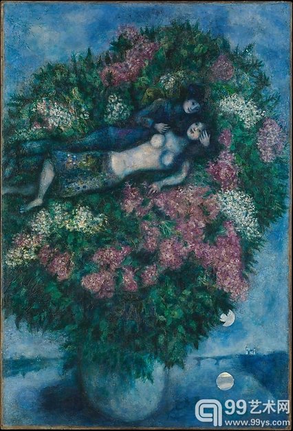 12.Marc Chagall,《丁香花中的情人》 （Lovers among Lilacs） ，1930. 